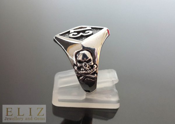 Sterling Silver .925 Ring Lucky number 13 with Skull and Bones Biker Exclusive Punk Rock Goth ELIZ