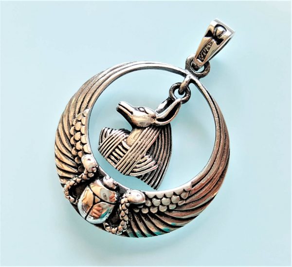 Eliz 925 Sterling Silver Pendant ANUBIS God Jackal-headed Scarab Snake Egyptian Ankh God Dog Sacred Symbol Talisman Amulet Handmade
