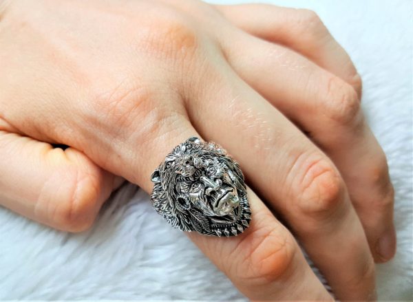 Sterling Silver 925 American Indian Chief Warrior Ring Wolf Ring Spirit Amulet Talisman Handmade