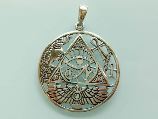 Eye Of Horus Pendant STERLING SILVER 925 Sacred Egyptian Symbols Ankh Cleopatra Pyramid Occult Talisman Amulet ELIZ